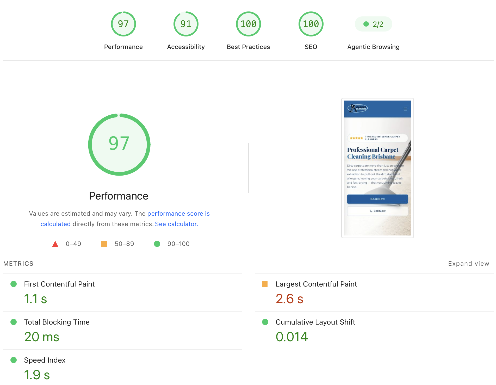 Google Lighthouse 100 Core Web Vitals performance audit report